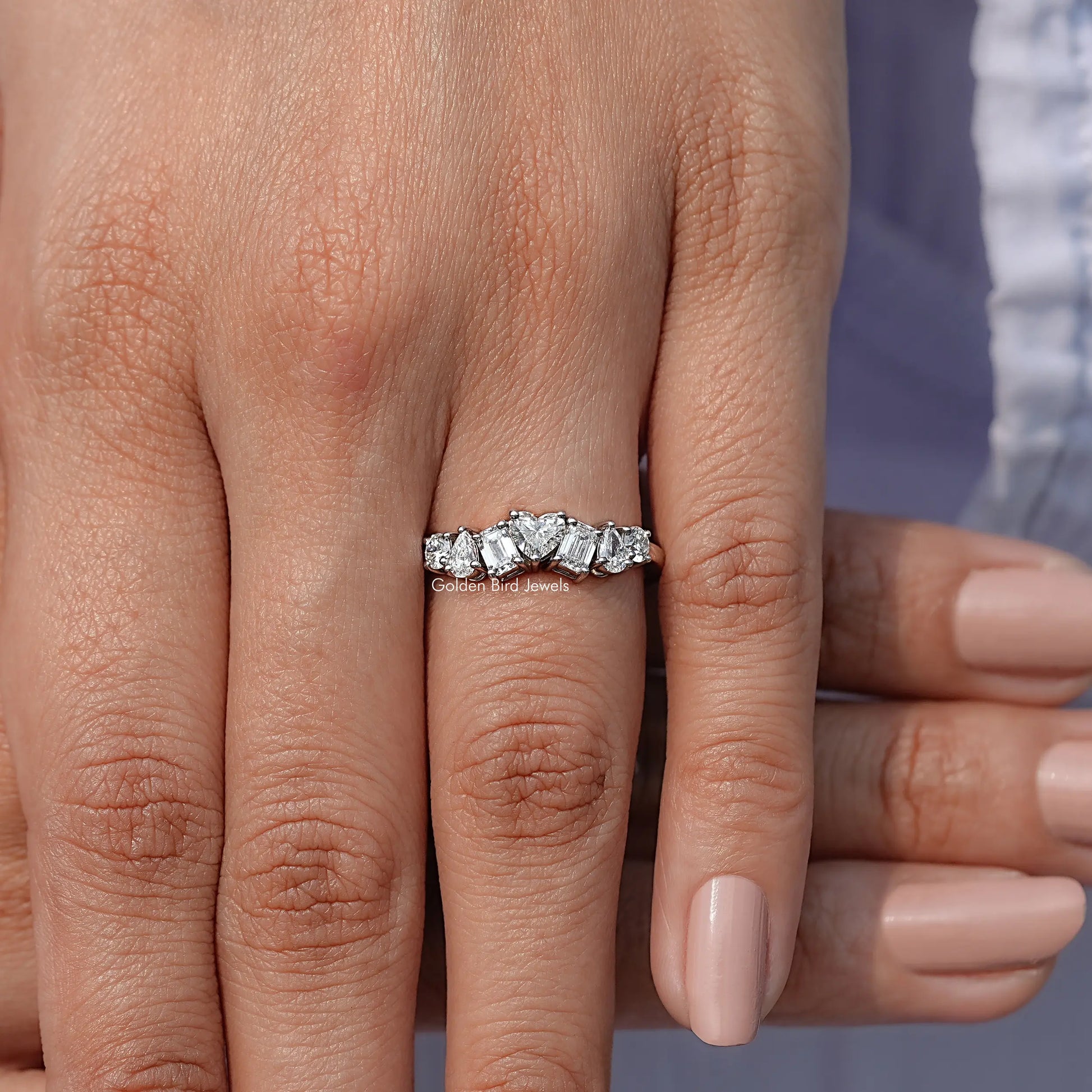 Detailed View Of Multi Shape Lab Diamond Engagement Ring
