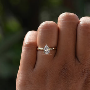 [Lab Diamond Pear Shaped Solitaire Ring]-[Golden Bird Jewels]