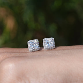 Princess Cut Lab Diamond Halo Stud Earrings