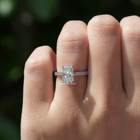 [White Gold Radiant Cut Solitaire Ring]-[Golden Bird Jewels]