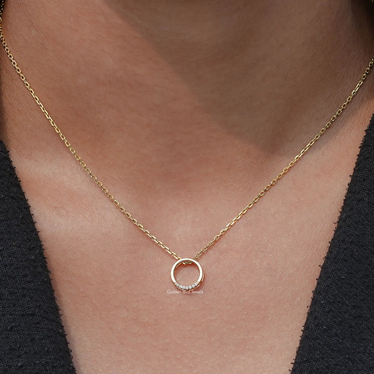 View Of Round Cut Diamond Open Circle Pendant In A Women's