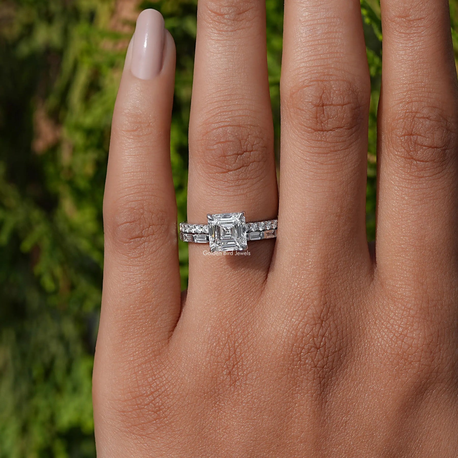 Profile View A Emerald Cut  Diamond Wedding Ring 