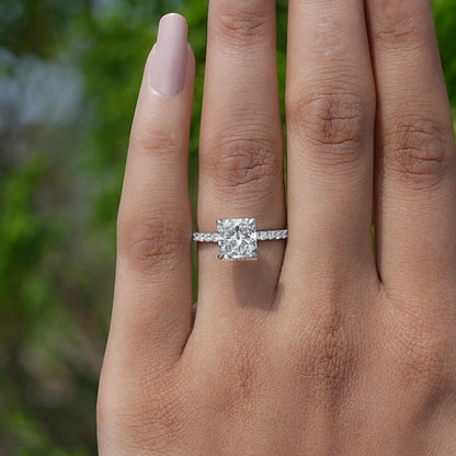 Close-Up View of Diamond Square Radiant Shaped Ring in finger