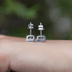 Back View of Princess Diamond Bezel Set Stud Earrings in screw back
