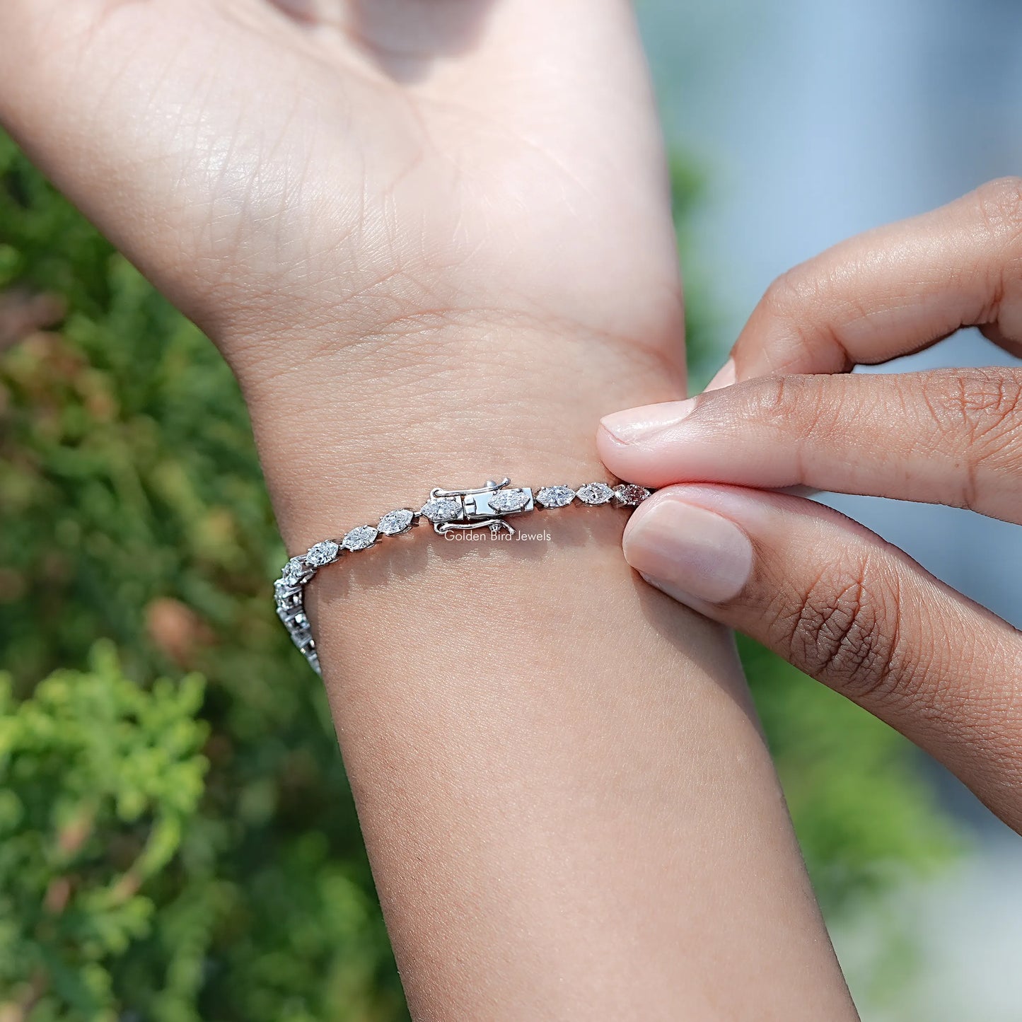 Back View Of Marquise Cut Lab Grown Diamond Tennis Bracelet
