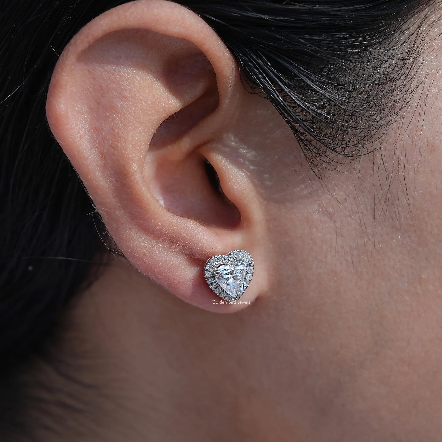 Heart Cut Halo Lab Diamond Stud Earrings