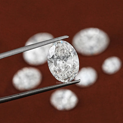 Twijer holding On the Lab Grown Oval Cut Loose Diamond