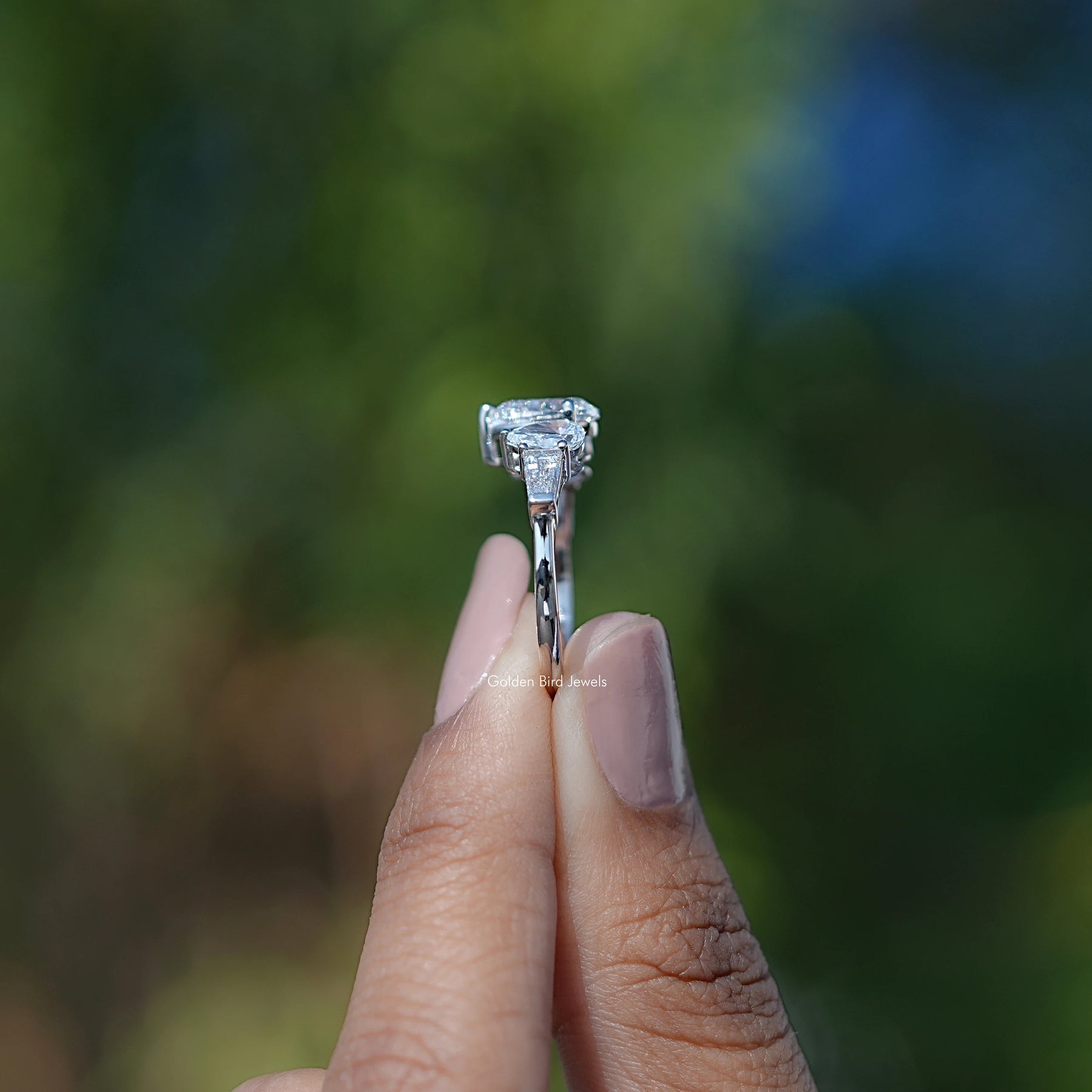 Five Stone Lab Grown Pear Cut Diamond Ring