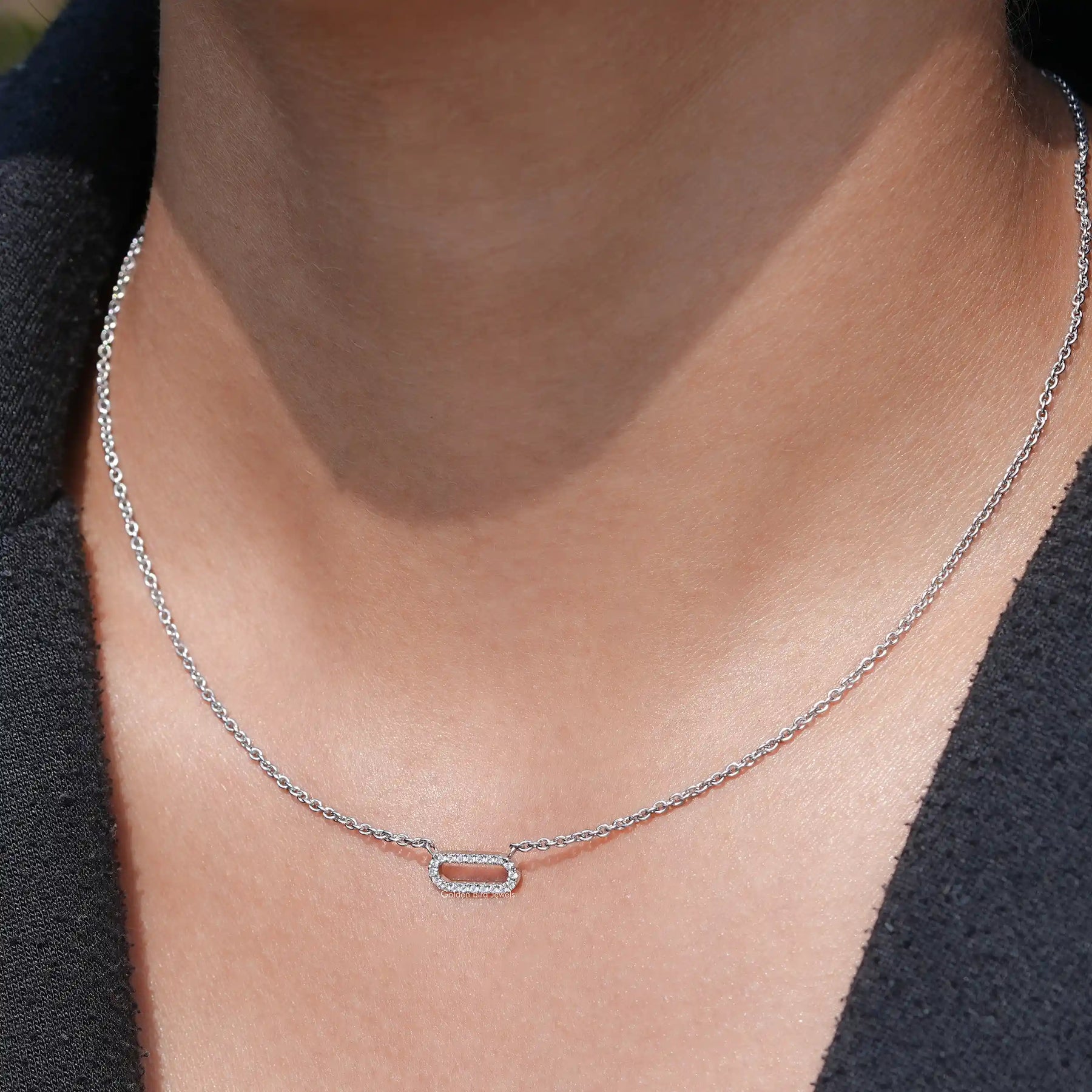 View Of Round Cut Paperclip Diamond Pendant In A Women's