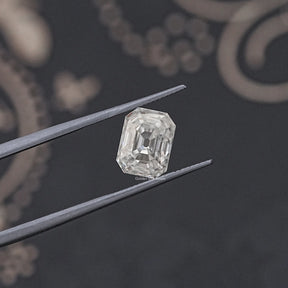 tweezers  View of Timeless Old Mine Cut Emerald Moissanite Loose stone 