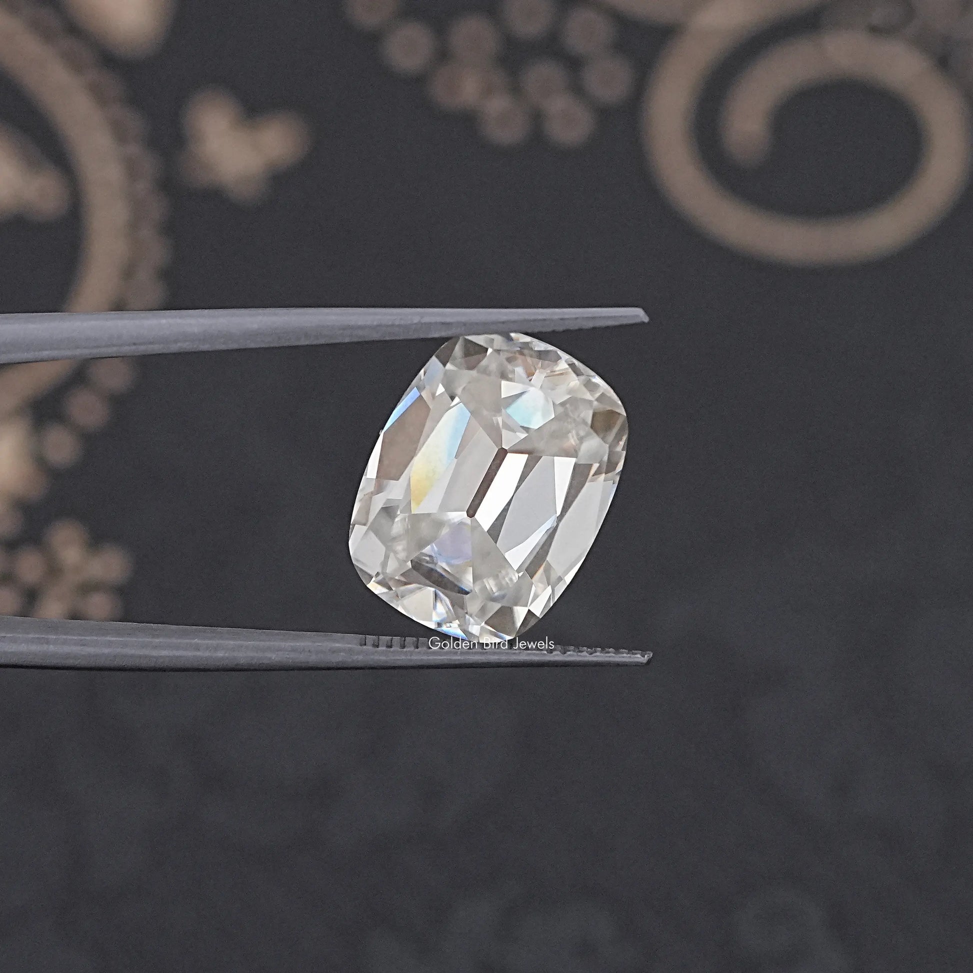 Front View Of Old Mine Cushion Cut Loose Moissanite Stone