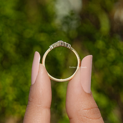 Chevron V Shaped Moissanite Yellow Gold Ring