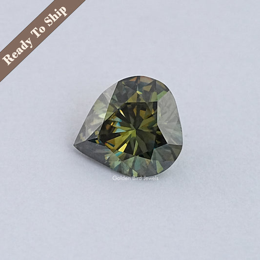 Dark Green Pear Cut Moissanite Loose Stone