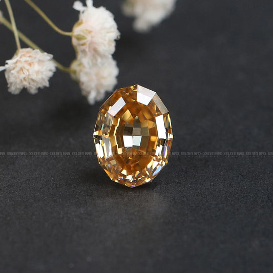 3.05 CT Step Cut Champagne Oval Loose Moissanite