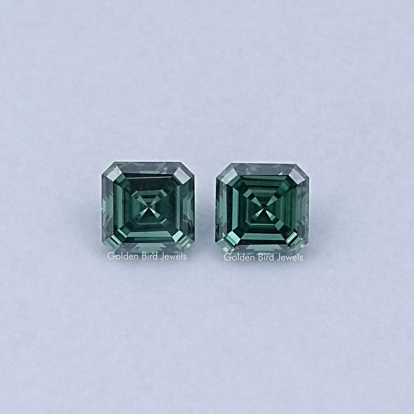 Green Asscher Cut Moissanite Loose Pair