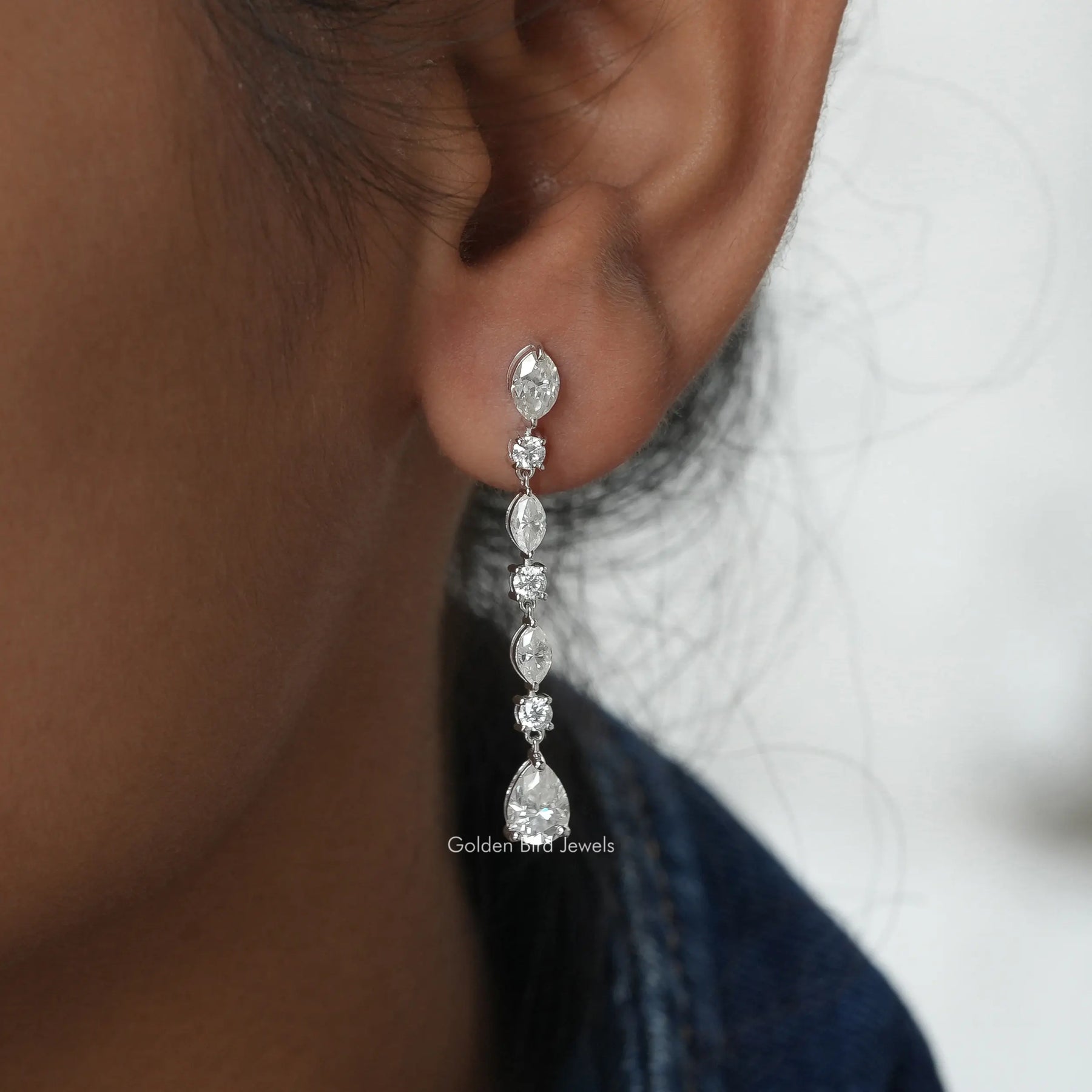 [Colorless Marquise And Pear Cut Drop Earrings]-[Golden Bird Jewels]