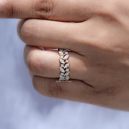 Close up view of Marquise and Round Lab Diamond Stackable Ring