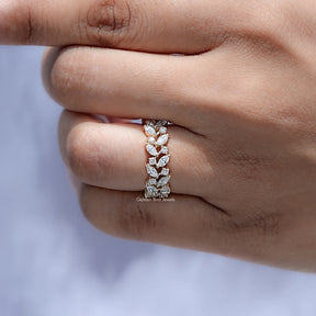 Close up view of Marquise and Round Lab Diamond Stackable Ring
