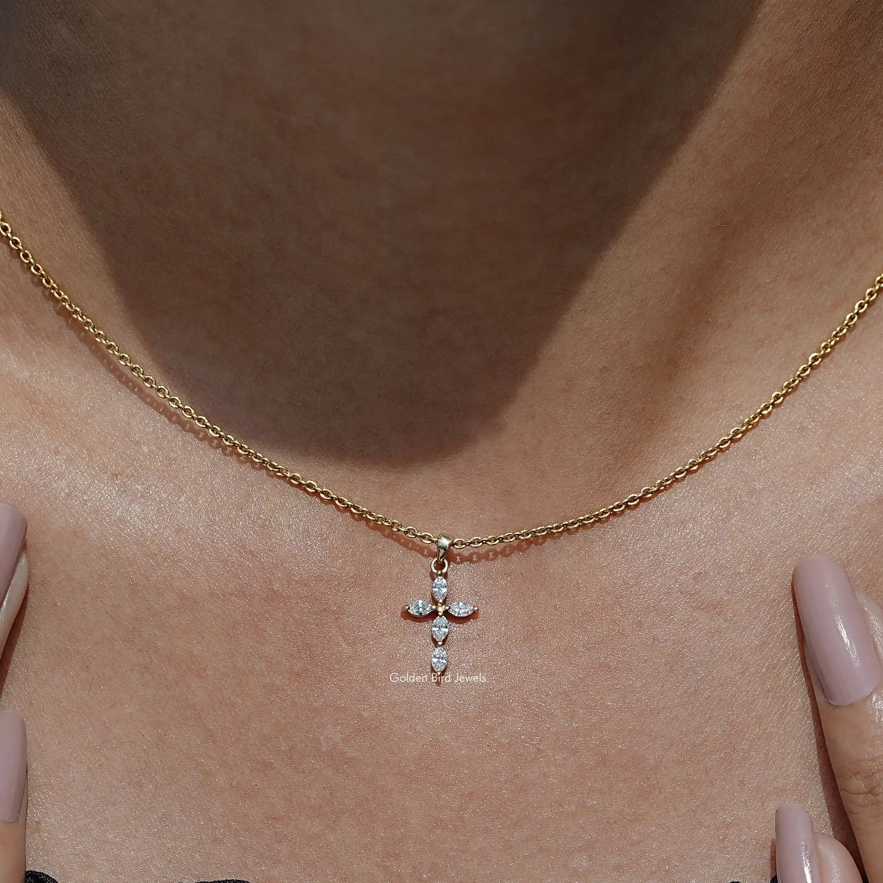 Marquise Cut Lab Diamond Cross Pendant