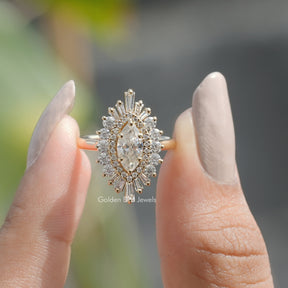 Marquise Cut Halo Lab Diamond Ballerina Ring