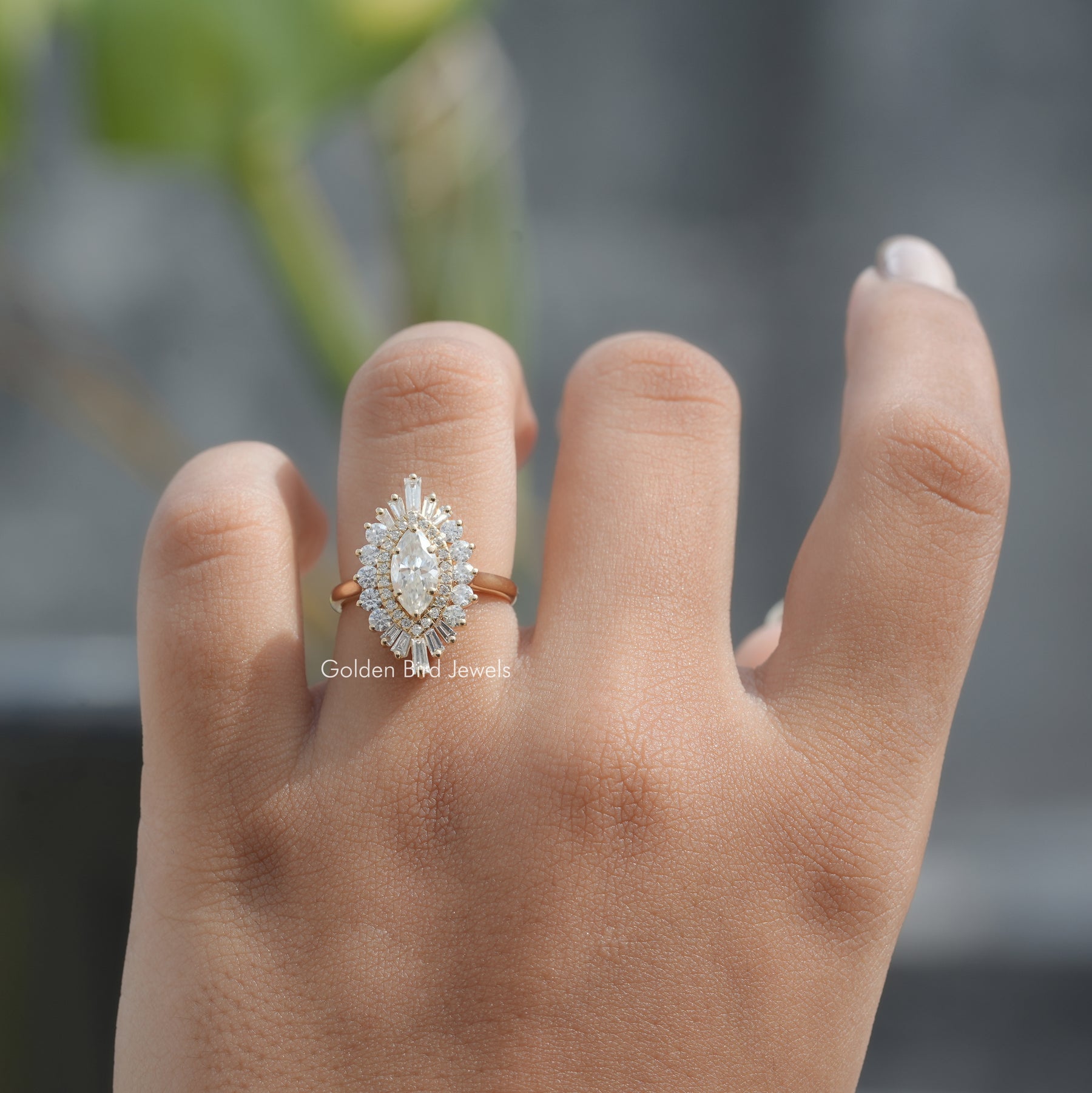 Marquise Cut Halo Lab Diamond Ballerina Ring