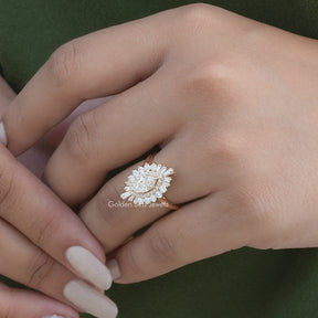 View of Marquise Cut Halo Ballerina Ring In Yellow Gold