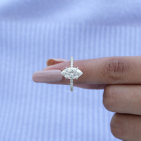 [White Gold Marquise Shaped Diamond Solitaire Ring]-[Golden Bird Jewels]