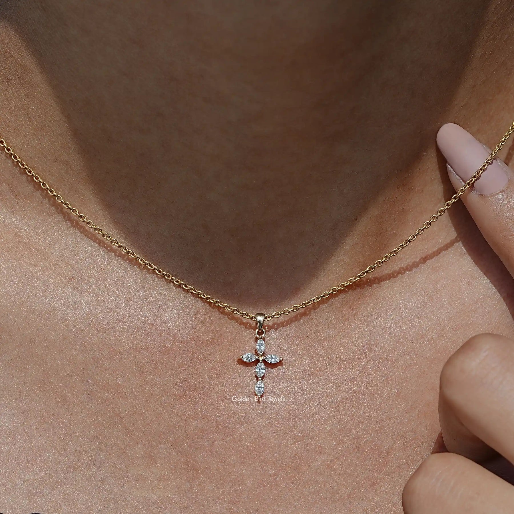 Marquise Cut Lab Diamond Cross Pendant