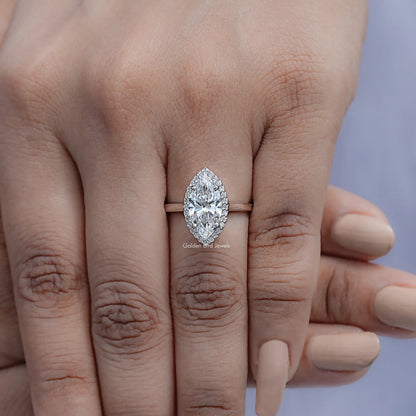 Detailed View Of Lab Diamond Halo Engagement Ring