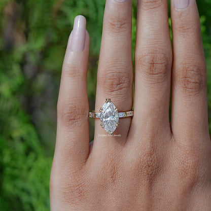 View of Marquise And Baguette Cut Moissanite Solitaire Accent Ring 