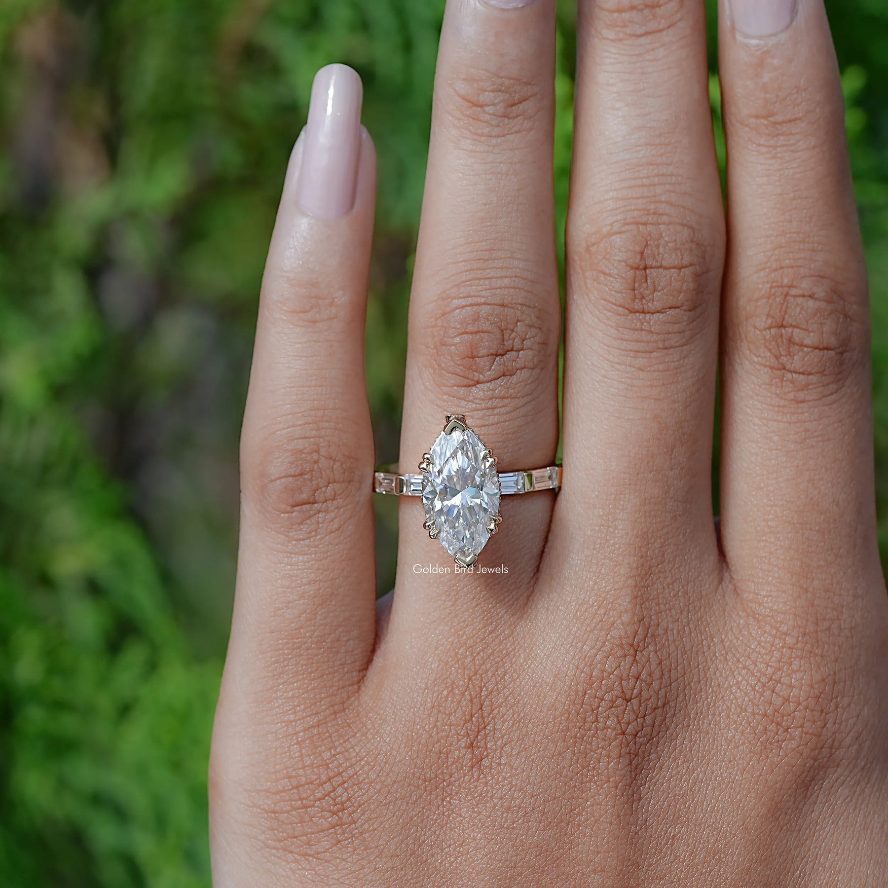 Marquise and Baguette Cut Moissanite Accent Ring