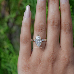 Marquise and Baguette Cut Moissanite Accent Ring