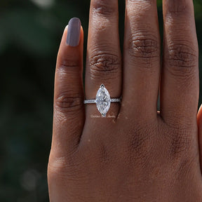 [White Gold Marquise Solitaire Ring]-[Golden Bird Jewels]