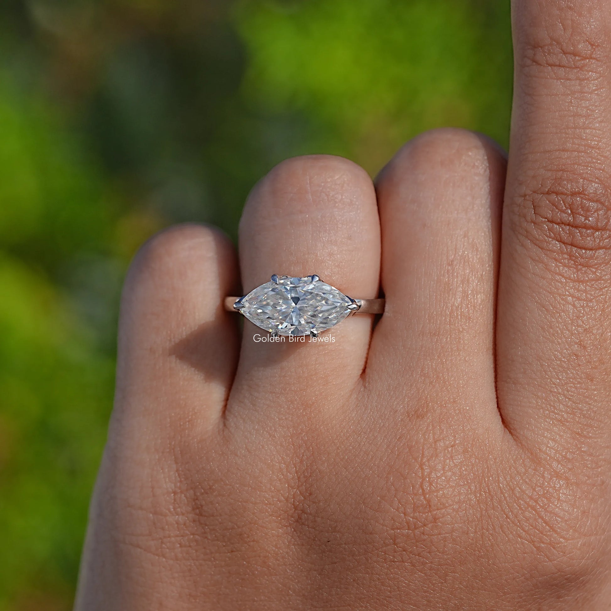 Top View Of East West Set Marquise Moissanite Solitaire Ring