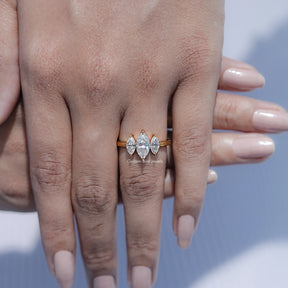 View of Marquise Shaped Solitaire Moissanite Ring in prongs setting