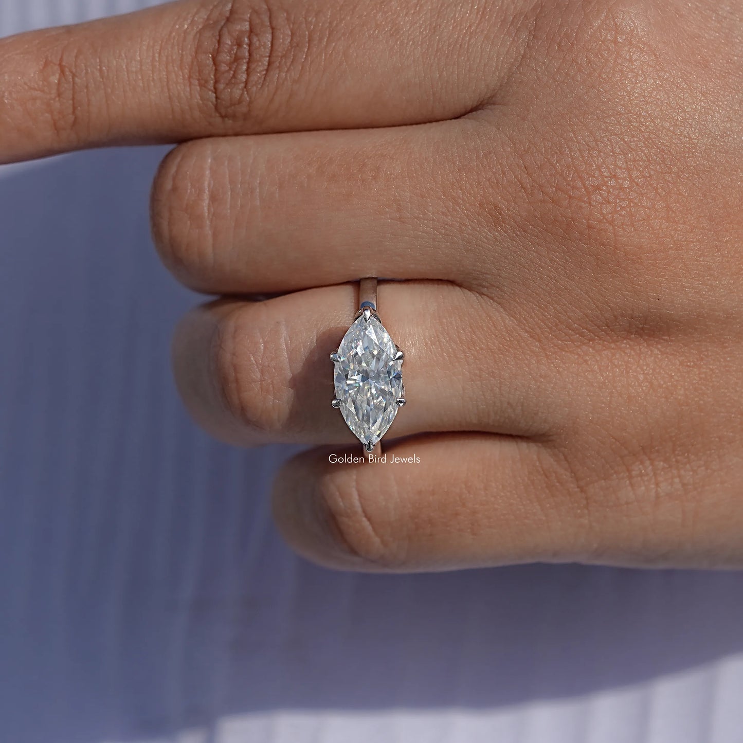 Close View Of Marquise Cut Moissanite Engagement Ring
