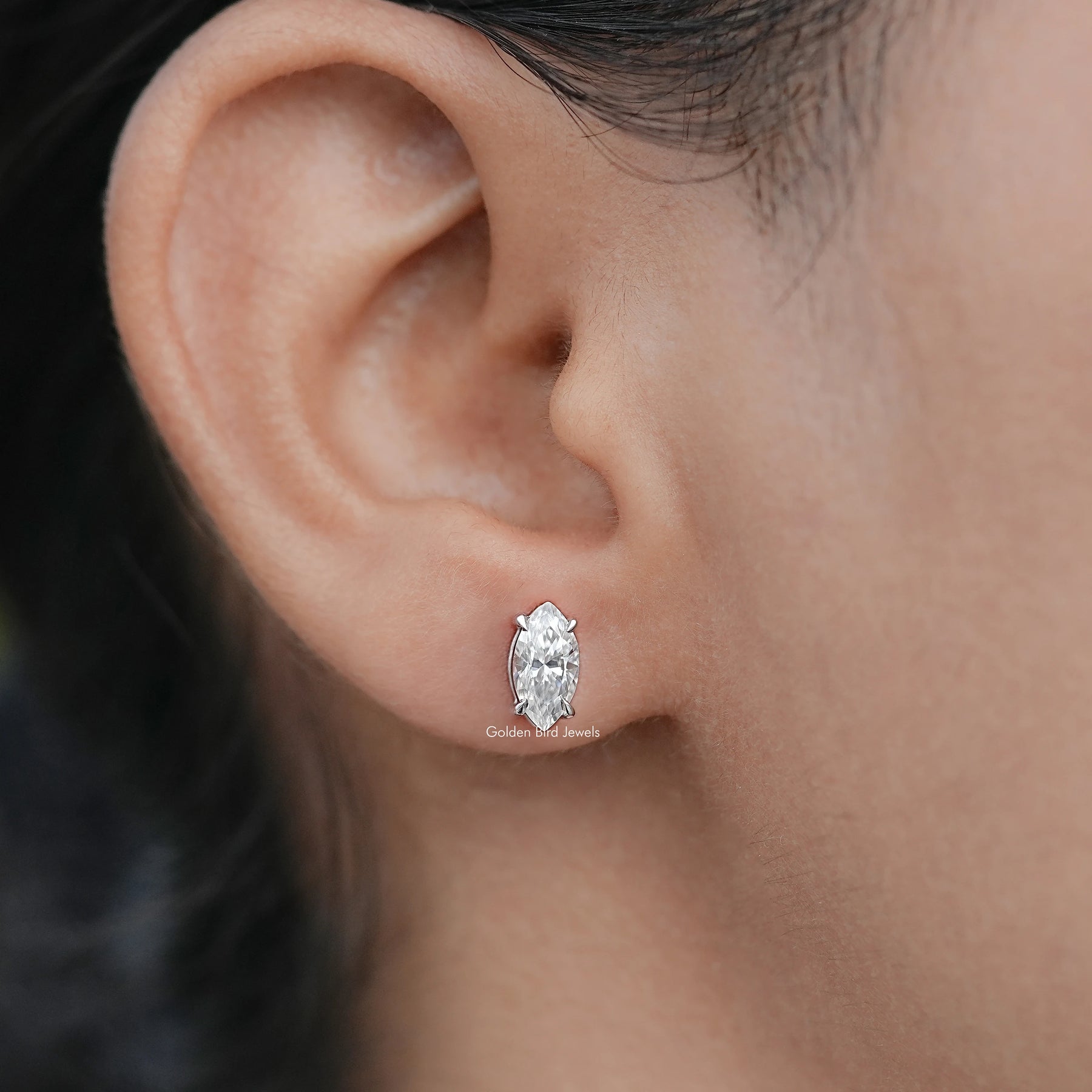 Front view of Marquise Shaped Moissanite Stud Earrings