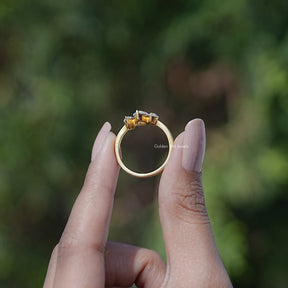 Back view of Marquise Moissanite Three Stone Engagement Ring Set in secure setting