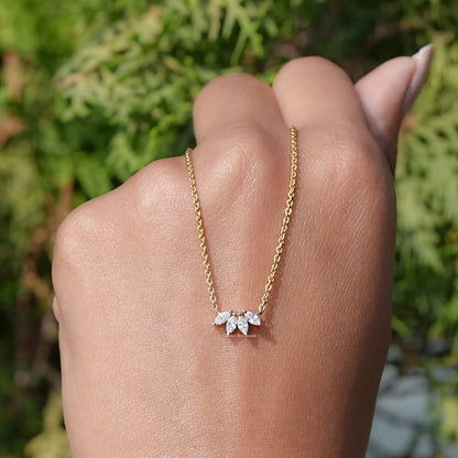 In Hand Holding the Diamond Flower Petal Minimalist Pendant