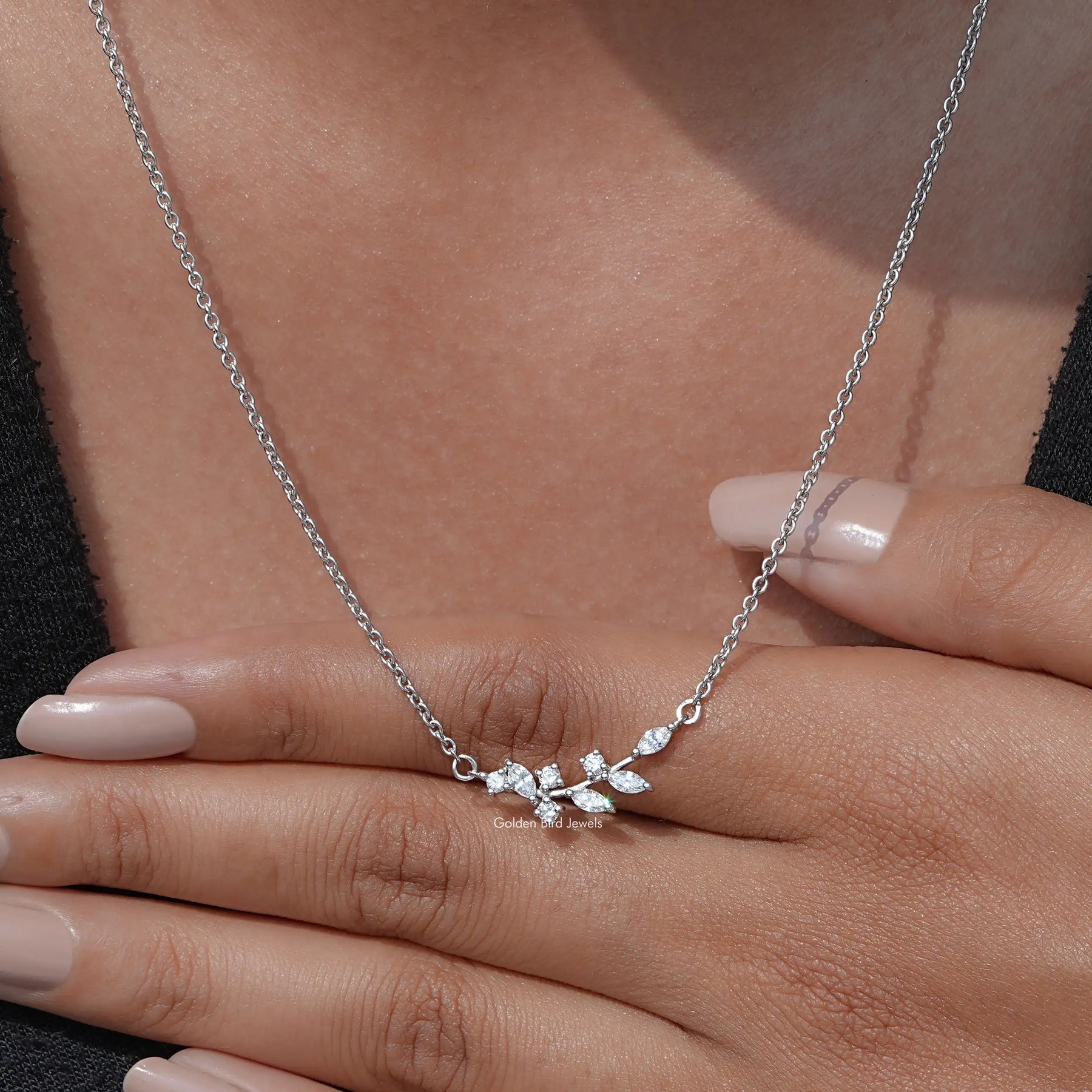 Close-Up View of Marquise Cut Diamond Pendant In White Gold