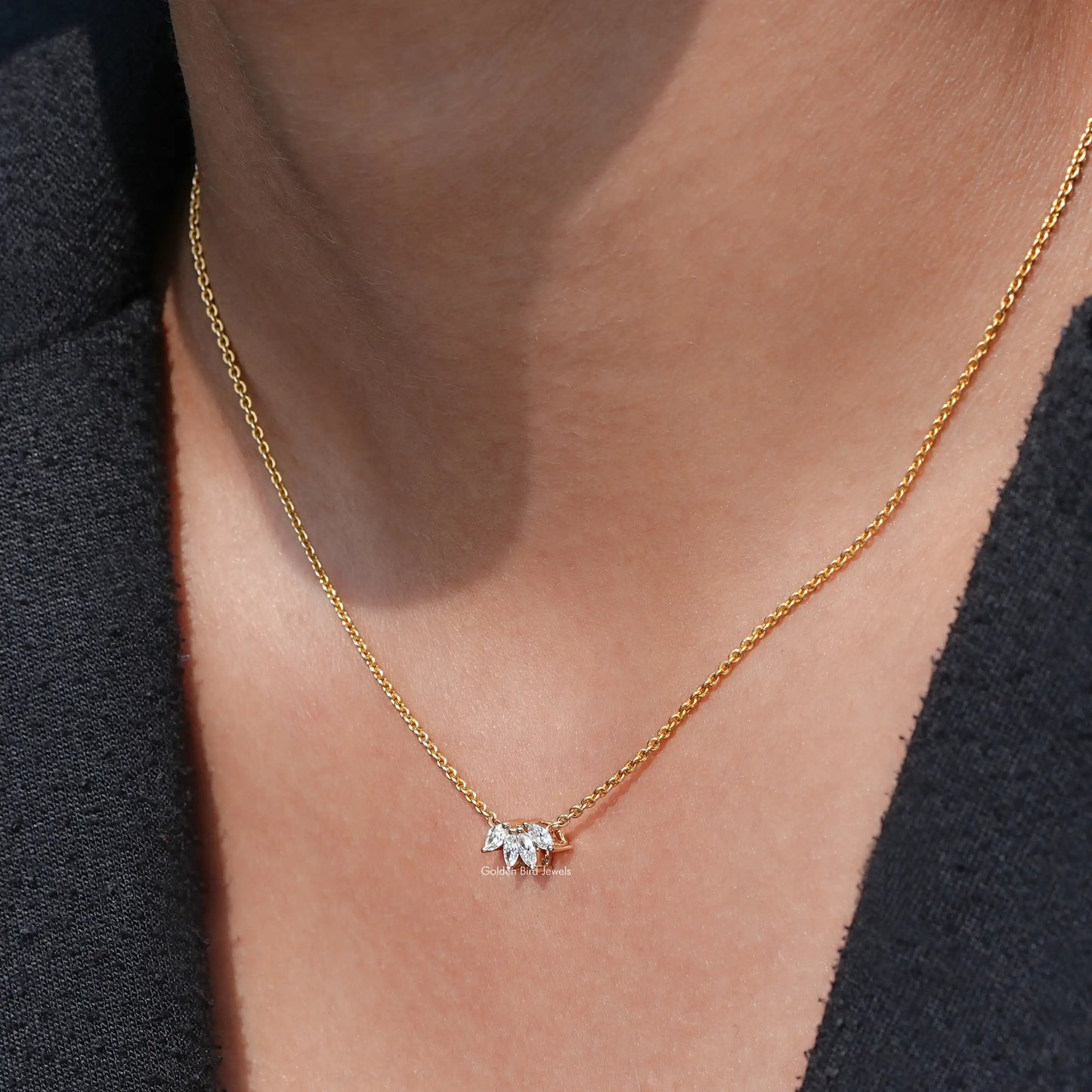 Detailed View Of Marquise Cut Lab Diamond Flower Shaped Pendant