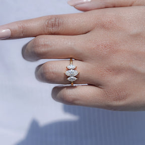 Close view of Marquise Shaped Solitaire Moissanite Ring