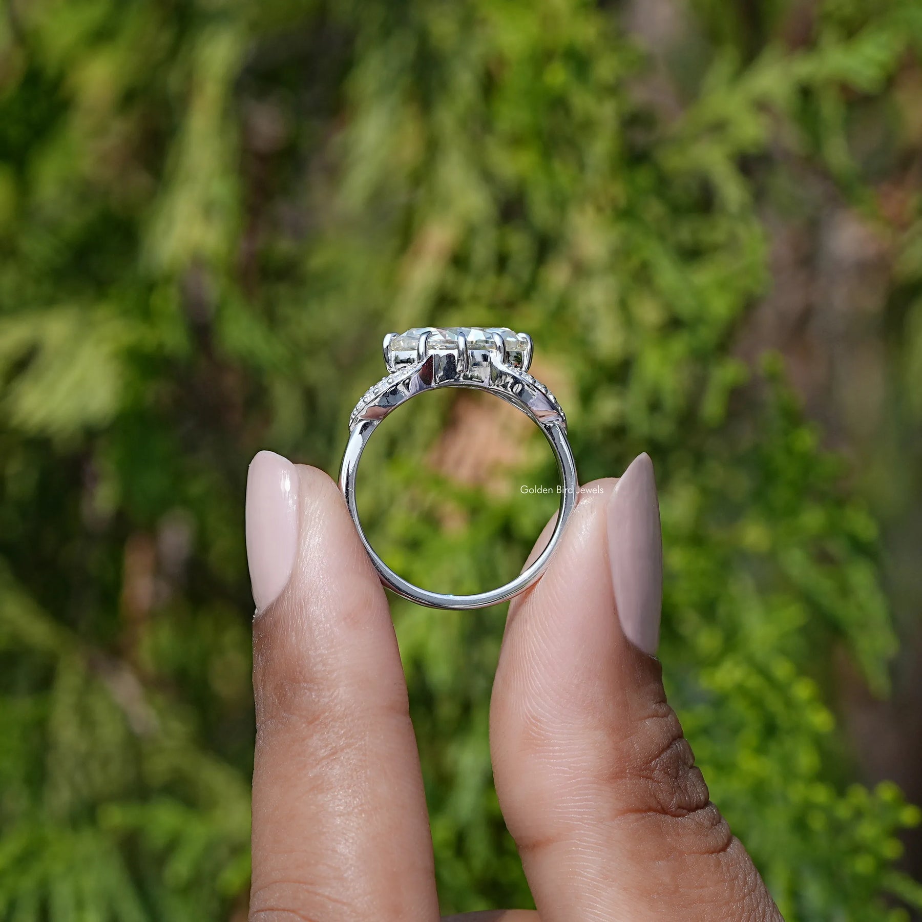 East West Marquise Moissanite Split Shank Ring