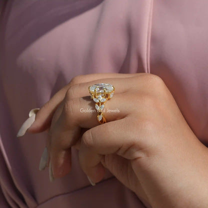 Detailed View Of Marquise Oval Cut Moissanite Ring In Yellow Gold