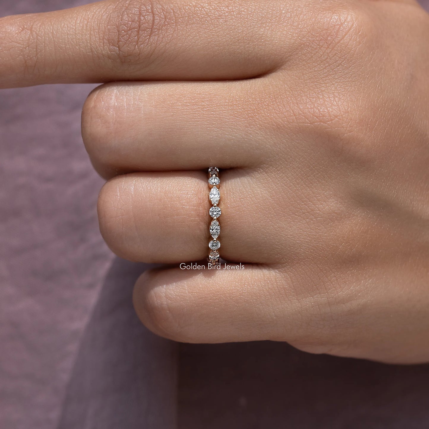 Marquise And Round Lab Diamond Wedding Band