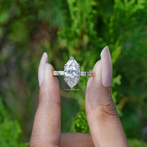 Marquise and Baguette Cut Moissanite Accent Ring