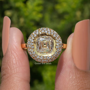 Mazarin Cut Moissanite Halo Engagement Ring