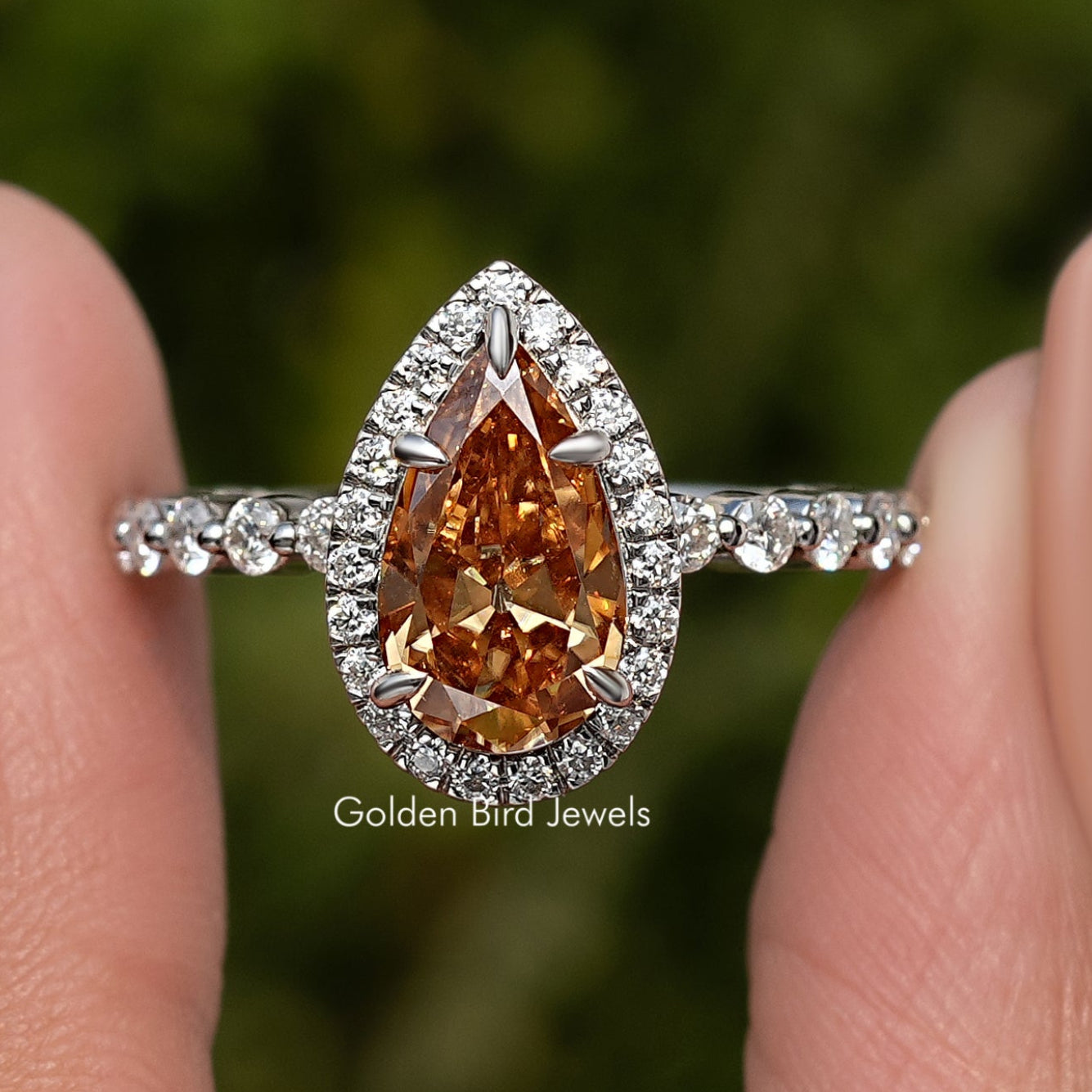 Moissanite Old Mine Pear Cut Halo Set Engagement Ring