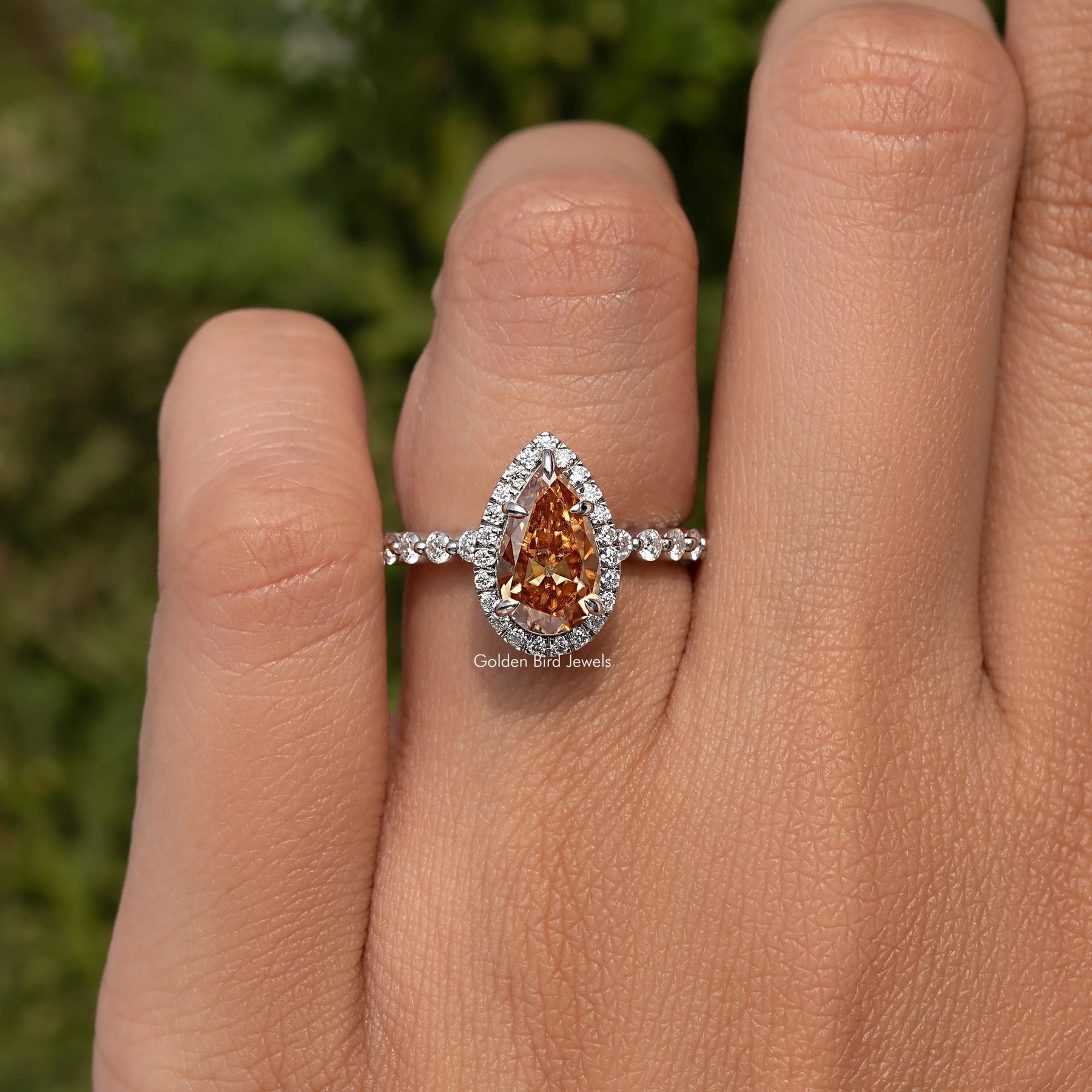 Moissanite Old Mine Pear Cut Halo Set Engagement Ring