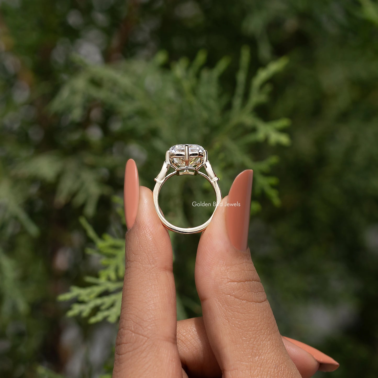 Radiant Cut Moissanite Accent Stone Engagement Ring